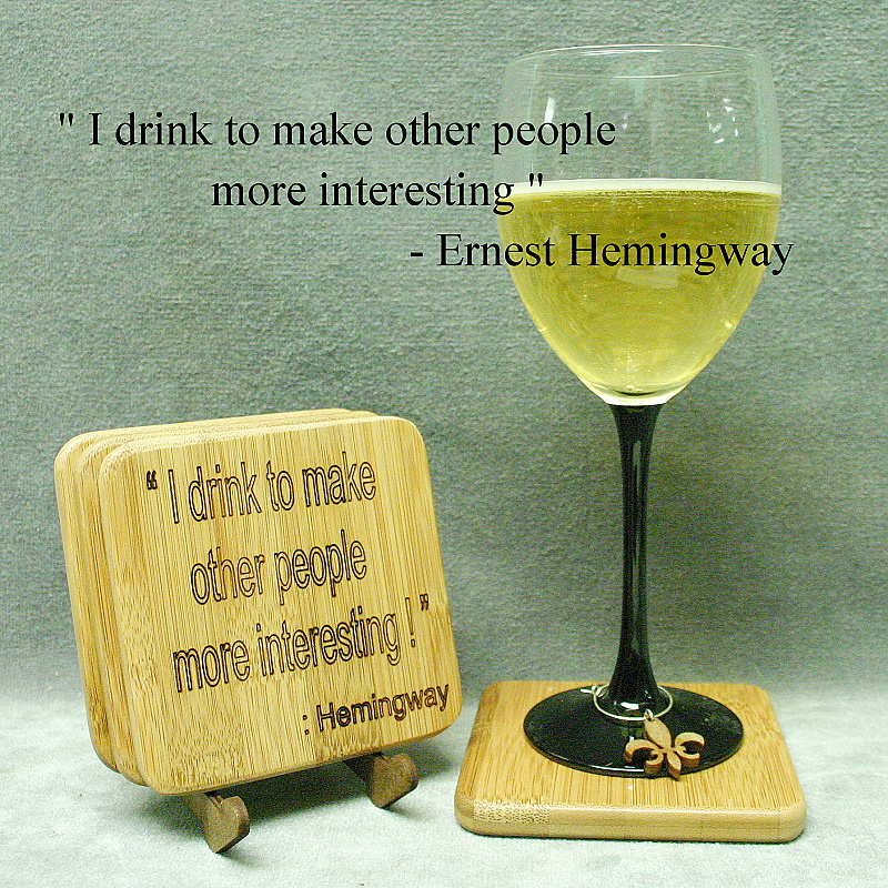 Hemmingway Quote Bamboo Coasters with Stand